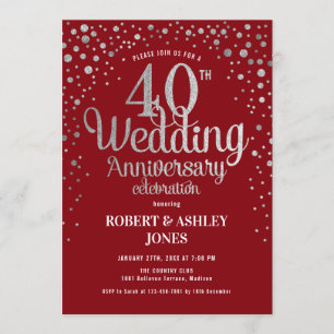 Invitation 40e anniversaire Mariage - Ruby Red & Silver