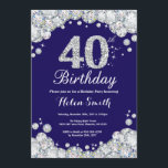 Invitation 40e anniversaire Marine Bleu et Diamant d'argent<br><div class="desc">Invitation du 40e anniversaire. Marine Blue et Silver Rhinestone Diamond. Élégant invitation de Bassorh Anniversaire. Anniversaire adulte. Femmes Anniversaire. Hommes Anniversaire. Pour plus de personnalisation,  cliquez sur le bouton "Customiser" et utilisez notre outil de conception pour modifier ce modèle.</div>