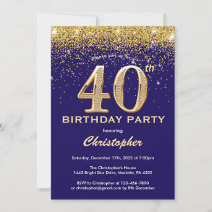Invitation 40e anniversaire Marine Bleu et Parties scintillan