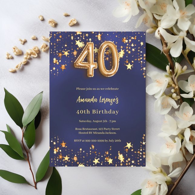 Invitation 40e anniversaire marine bleu or étoiles (Créateur téléchargé)