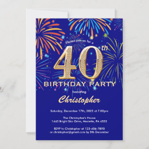 Invitation 40e anniversaire Marine Blue and Gold Rainbow Fire