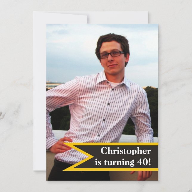 Invitation 40e anniversaire masculin moderne photo masculine  (Devant)