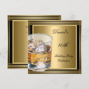 Invitation 40e anniversaire Mens Black Gold Boissons Froides