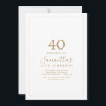 Invitation 40e anniversaire minimaliste d'or<br><div class="desc">Cette invitation minimaliste or 40ème anniversaire est parfaite pour une simple fête d'anniversaire. Le design romantique moderne présente une typographie classique d'or et de blanc associée à une calligraphie rustique mais élégante avec un style vintage lettré à la main. Personnalisable dans n'importe quelle couleur. Gardez le design simple et élégant,...</div>