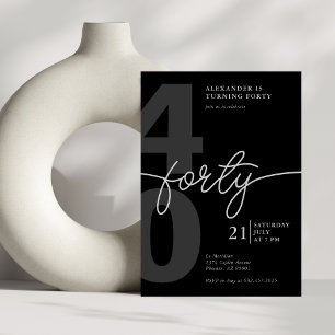 Invitation 40e anniversaire minimaliste moderne gris noir