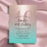 Invitation 40e anniversaire Moderne Blush Rose Gold Aqua Turq<br><div class="desc">Rose moderne Blush Gold & Aqua Turquoise 40th Birthday Party Invitations.</div>