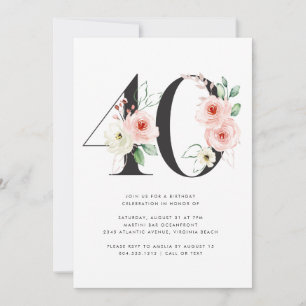 Invitation 40e anniversaire Moderne Floral Rose Gold Green