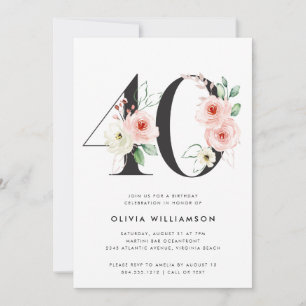 Invitation 40e anniversaire Moderne Floral Rose Gold Green