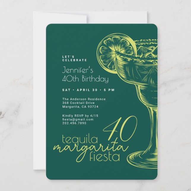 Invitation 40e anniversaire Moderne verte Margarita Fiesta (Devant)