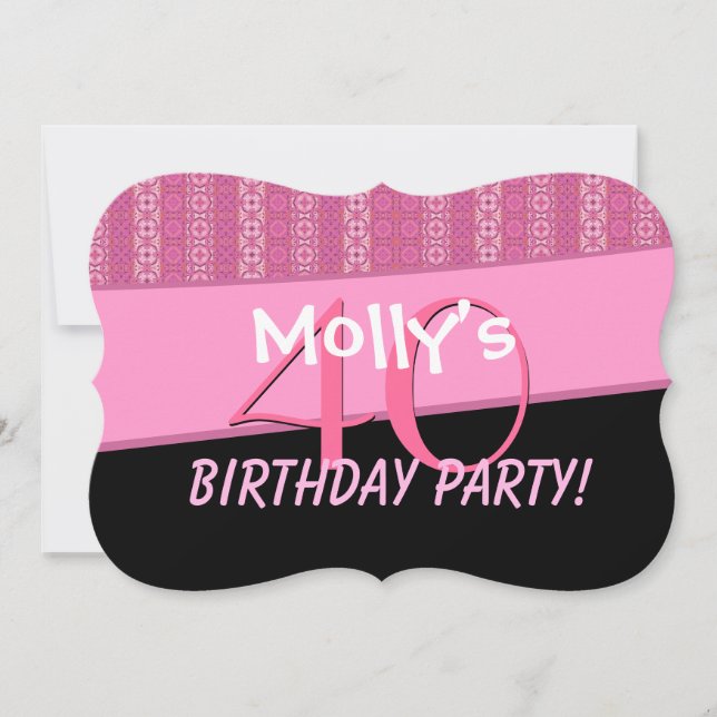 Invitation 40e anniversaire Motif rose Modèle V01 (Devant)