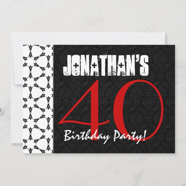 Invitation 40e anniversaire Motif rouge noir et blanc (Devant)