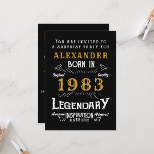Invitation 40e anniversaire Né 1983 Black Gold Retro