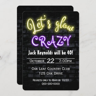 Invitation 40e anniversaire Neon Llow Sign on Brick Wall