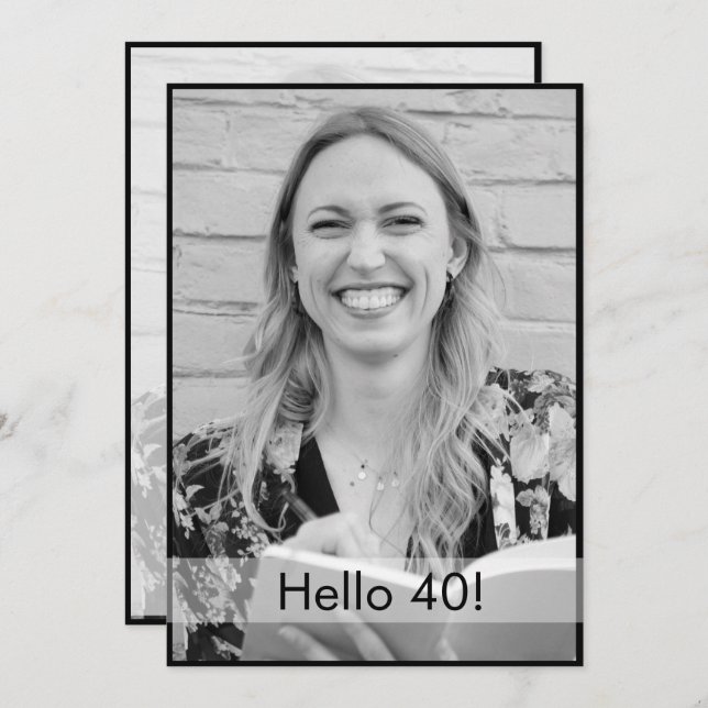 Invitation 40e anniversaire noir blanc photo moderne élégant (Devant / Derrière)
