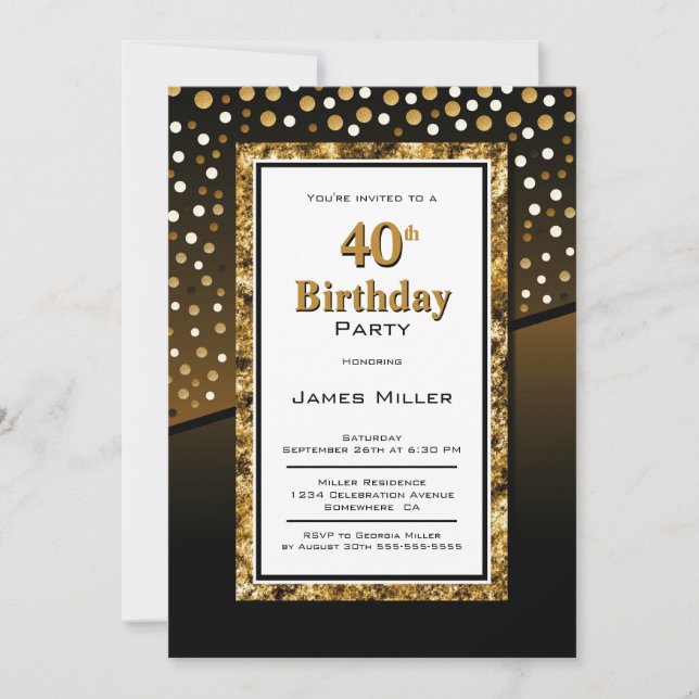Invitation 40e anniversaire Noir et or (Devant)