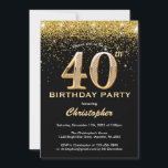 Invitation 40e anniversaire Noir et Parties scintillant d'or<br><div class="desc">40e anniversaire Parties scintillant Noir et Or Confetti Invitation Anniversaire. Pour plus de personnalisation,  cliquez sur le bouton "Customiser" et utilisez notre outil de conception pour modifier ce modèle.</div>