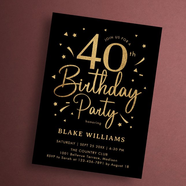 Invitation 40e Anniversaire Noir Or (Créateur téléchargé)