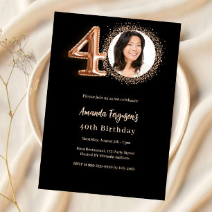 Invitation 40e anniversaire noir rose or photo