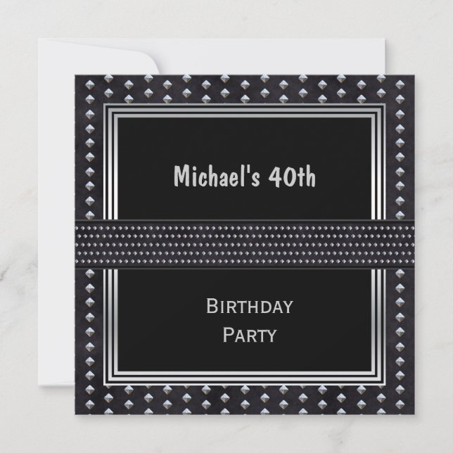 Invitation 40e Anniversaire Noir Studs Argent (Devant)