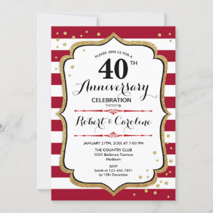Invitation 40e Anniversaire - Or Blanc Rouge Rubis