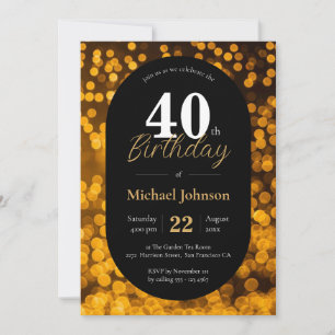 Invitation 40e Anniversaire Or Noir Élégant Moderne Personnal
