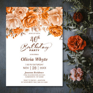 Invitation 40e anniversaire Orange Rose Floral Party