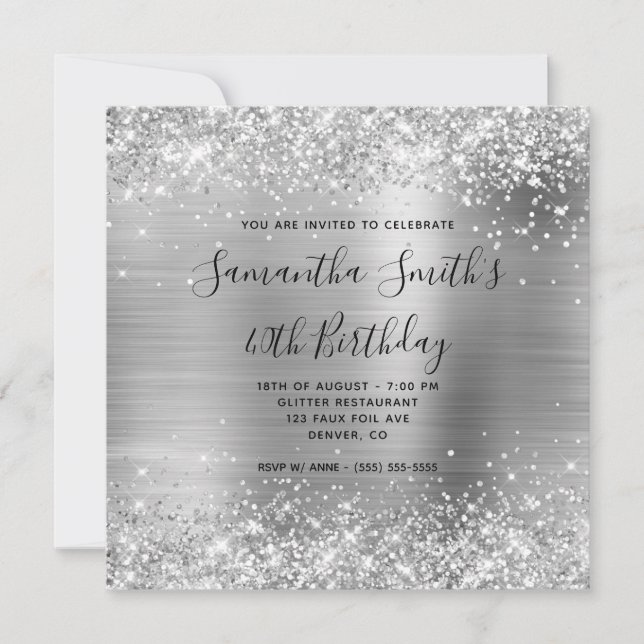 Invitation 40e anniversaire pailleté de papier d'argent (Devant)
