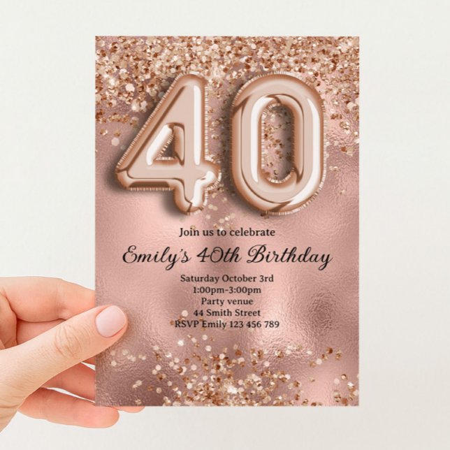 Invitation 40e Anniversaire Paillettes Rose Gold (Créateur téléchargé)