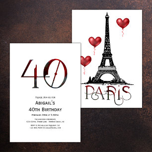 Invitation 40e anniversaire Paris, Tour Eiffel, Ballons rouge