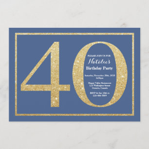 Invitation 40e anniversaire Parties scintillant bleue et or