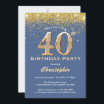 Invitation 40e anniversaire Parties scintillant bleue et or C<br><div class="desc">40e anniversaire Parties scintillant bleue et or Confetti Invitation anniversaire. Pour plus de personnalisation,  cliquez sur le bouton "Customiser" et utilisez notre outil de conception pour modifier ce modèle.</div>