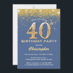 Invitation 40e anniversaire Parties scintillant bleue et or C<br><div class="desc">40e anniversaire Parties scintillant bleue et or Confetti Invitation anniversaire. Pour plus de personnalisation,  cliquez sur le bouton "Customiser" et utilisez notre outil de conception pour modifier ce modèle.</div>