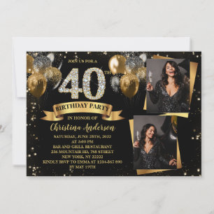 Invitation 40e anniversaire Parties scintillant moderne or Ba