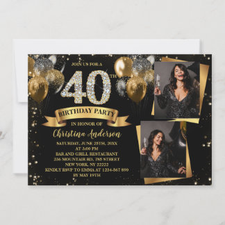 Invitation 40e anniversaire Parties scintillant moderne or Ba