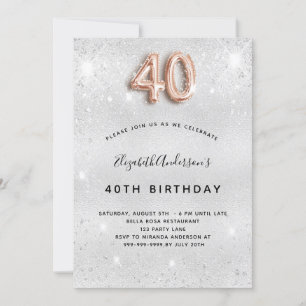 Invitation 40e anniversaire parties scintillant or argent