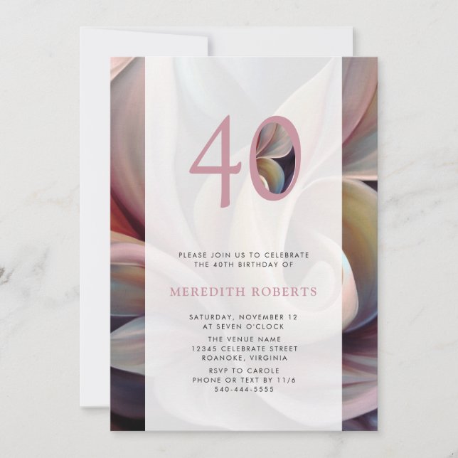 Invitation 40e anniversaire Pastel Abstrait Floral Party (Devant)