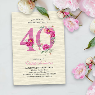 Invitation 40e anniversaire Peony rose Floral Numéro 40