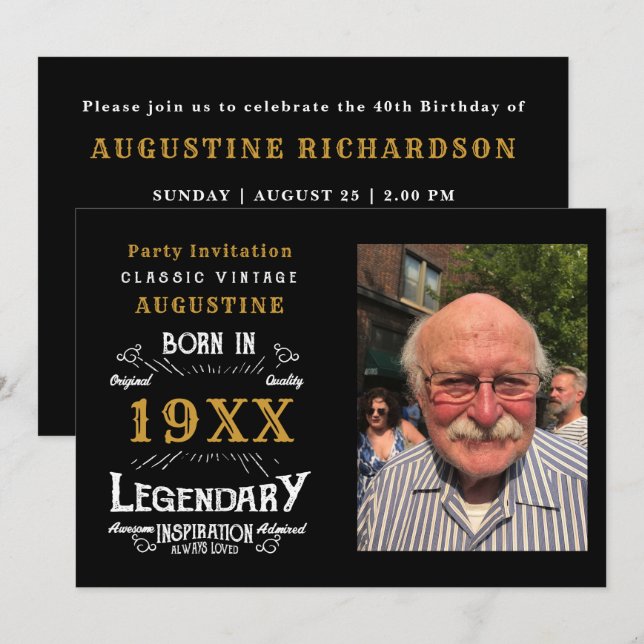 Invitation 40e anniversaire personnalisé (Devant / Derrière)