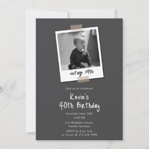 Invitation 40e anniversaire photo vintage années 80 1980