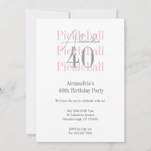 Invitation 40e anniversaire Pickleball Pink Typographie