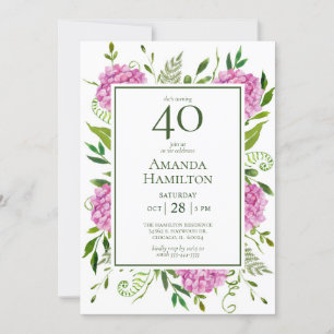 Invitation 40e anniversaire Pink Hydrangeas