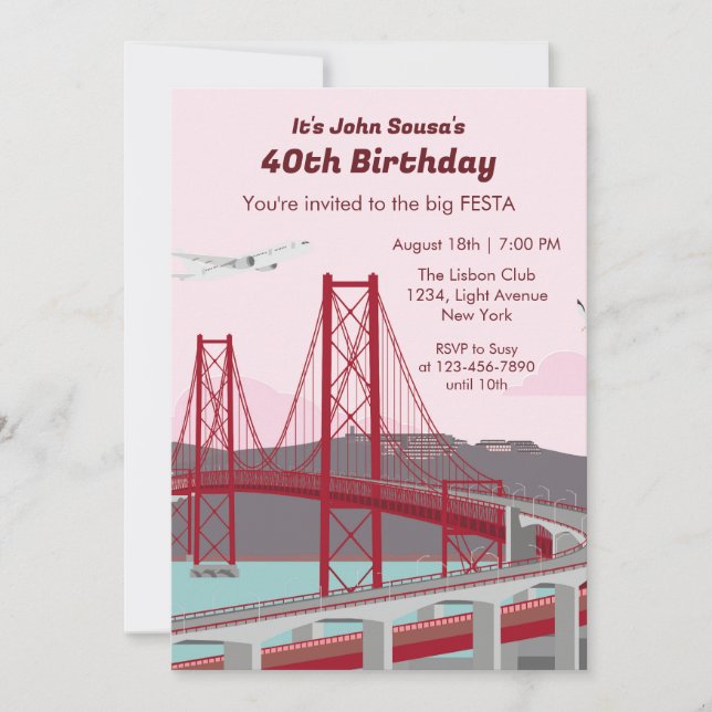 Invitation 40e anniversaire Pont de Lisbonne au coucher du so (Devant)