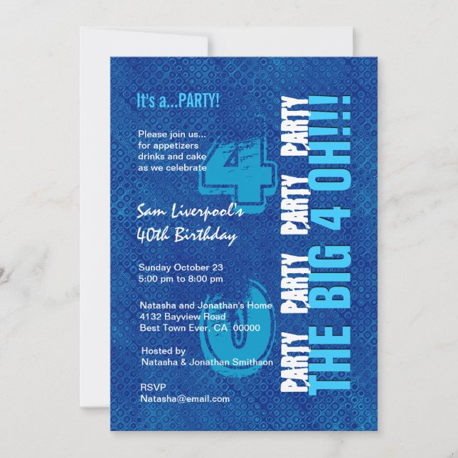 Invitation 40e anniversaire pour lui Royal Blue et Aqua W1502 (Devant)