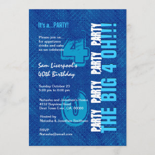 Invitation 40e anniversaire pour lui Royal Blue et Aqua W1502