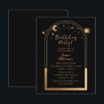 Invitation 40e anniversaire Quarante Céleste Astronomie d'or<br><div class="desc">40e anniversaire Quarante quarantième Celestial Mystical Black Gold Sun Moon Astronomy Birthday Invitations Invitations présente soleil doré, lune et étoiles avec un cadre doré sur un arrière - plan noir. À l'intérieur, vous trouverez vos informations d'invitation d'anniversaire personnalisées. Conçu pour vous par Evco Studio. Afficher la collection de coordination à...</div>