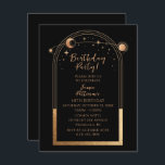 Invitation 40e anniversaire Quarante Céleste Astronomie d'or<br><div class="desc">40e anniversaire Quarante quarantième Celestial Mystical Black Gold Sun Moon Astronomy Birthday Invitations Invitations présente soleil doré, lune et étoiles avec un cadre doré sur un arrière - plan noir. À l'intérieur, vous trouverez vos informations d'invitation d'anniversaire personnalisées. Conçu pour vous par Evco Studio. Afficher la collection de coordination à...</div>
