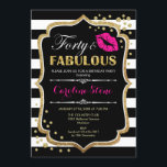 Invitation 40e anniversaire - Quarante fabuleux Black Pink Go<br><div class="desc">Invitation du 40e anniversaire. Elégant design noir blanc avec parties scintillant en or. Comprend baiser des lèvres rouges,  bandes blanches noires,  confettis et police de script. Parfait pour une soirée d'anniversaire élégante. Trente Fabuleux ! Message-moi si vous avez besoin d'une personnalisation plus poussée.</div>