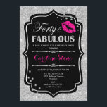 Invitation 40e anniversaire - Quarante fabuleux Black Pink Si<br><div class="desc">Invitation du 40e anniversaire. Design élégant noir blanc avec fausse parties scintillant argent. Comprend des lèvres roses baiser,  confetti et police de script. Parfait pour une soirée d'anniversaire élégante. Trente Fabuleux ! Message-moi si vous avez besoin d'une personnalisation plus poussée.</div>