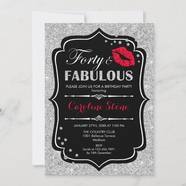 Invitation 40e anniversaire - Quarante fabuleux Black Red Sil (Devant)