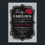 Invitation 40e anniversaire - Quarante fabuleux Black Red Sil<br><div class="desc">Invitation du 40e anniversaire. Design élégant noir blanc avec fausse parties scintillant argent. Comprend des lèvres rouges baiser,  confetti et police de script. Parfait pour une soirée d'anniversaire élégante. Trente Fabuleux ! Message-moi si vous avez besoin d'une personnalisation plus poussée.</div>